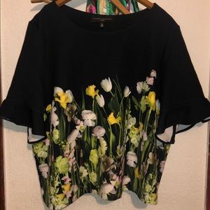 Victoria Beckham navy flower blouse